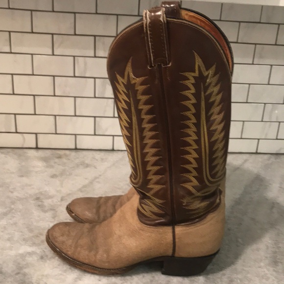 Vintage Tony Lama Boots Mens 9 D Brown Tan Elephant Western Cowboy 8445 Rodeo - Picture 1 of 12